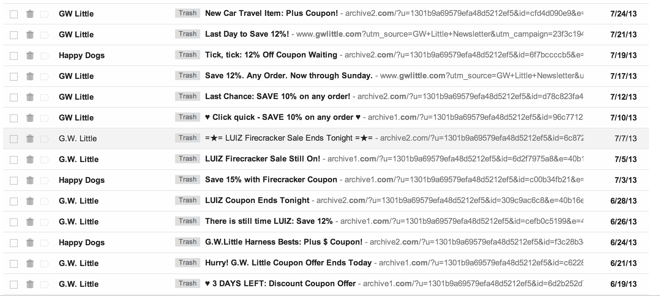 GW Little, eCommerce Emails from June to July